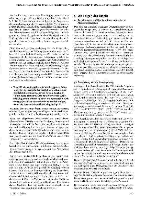 Vorschauseite 2: Die Folgen des BSG-Urteils vom 10.12.2008 zur Weitergabe von Daten an externe Abrechnungsstellen