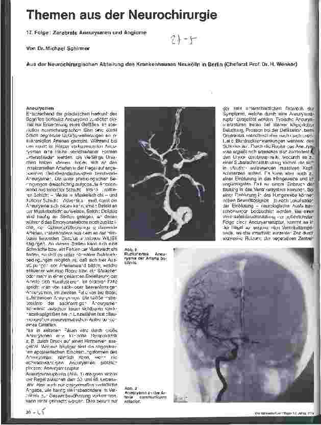 Vorschauseite 1: Themen aus der Neurochirurgie 17. folge Zerebrale Aneurysmen und Angiome