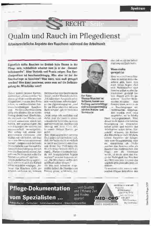 Vorschauseite 1: Qualm und Rauch im Pflegedienst Arbeitsrechtliche Aspekte des Rauchers während der Arbeitszeit