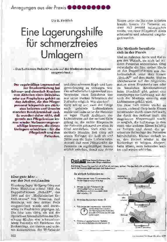 Vorschauseite 1: Eine Lagerungshilfe für schmerzfreies Umlagern Das Luftkissen DoLuK wurde auf der Medizinischen Erfindermesse ausgezeichnet