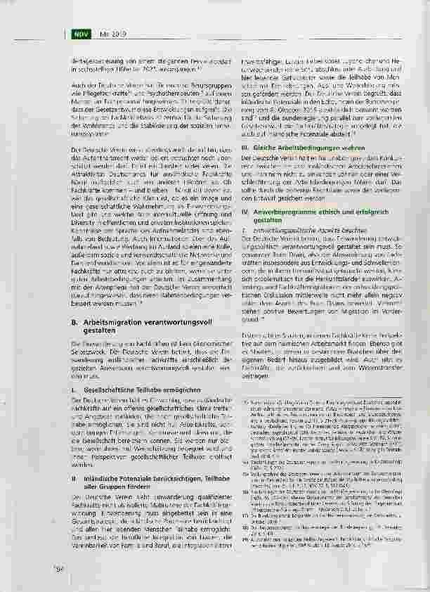 Vorschauseite 2: Stellungnahme des Deutschen Vereins zum Gesetzentwurf der Bundesregierung für ein Fachkräfteeinwanderungsgesetz vom 19. Dezember 2018*