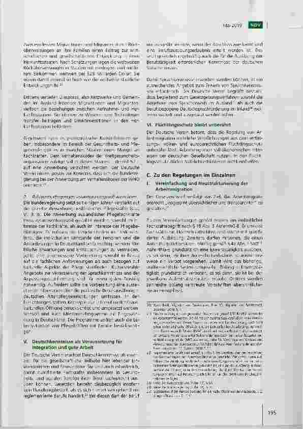 Vorschauseite 3: Stellungnahme des Deutschen Vereins zum Gesetzentwurf der Bundesregierung für ein Fachkräfteeinwanderungsgesetz vom 19. Dezember 2018*
