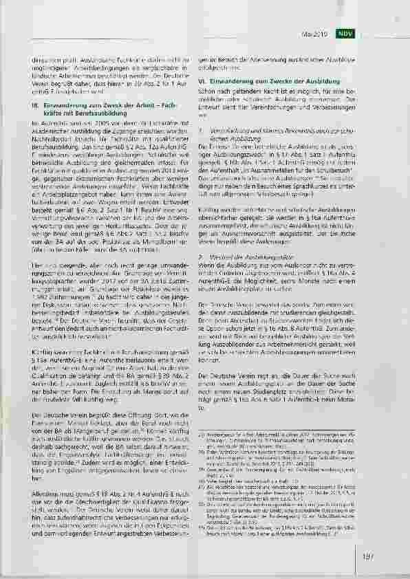 Vorschauseite 5: Stellungnahme des Deutschen Vereins zum Gesetzentwurf der Bundesregierung für ein Fachkräfteeinwanderungsgesetz vom 19. Dezember 2018*