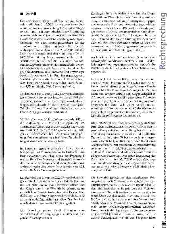 Vorschauseite 2: Die Ausbildungsund Prüfungsordnung für die Berufe der Krankenpflege ist hinsichtlich der Gewichtung und Benotungsregelungen verfassungsgemäß