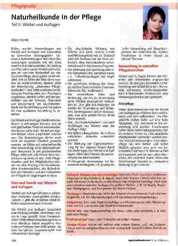 Vorschauseite 1: Naturheilkunde in der Pflege Teil II: Wickel und Auflagen