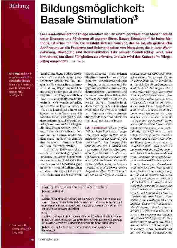 Vorschauseite 1: Bildungsmöglichkeit: Basale Stimulation