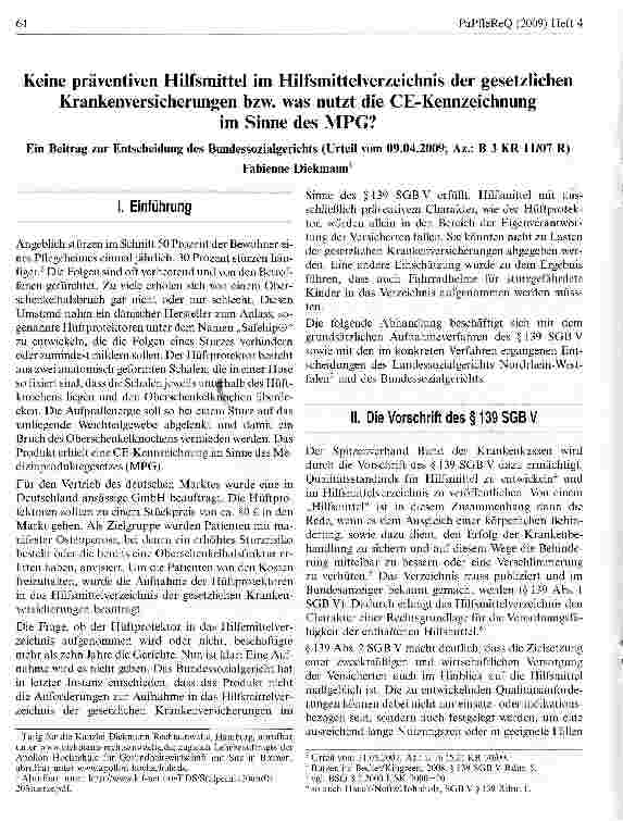Vorschauseite 1: Keine präventiven Hilfsmittel im Hilfsmittelverzeichnis der gesetzlichen Krankenversicherungen bzw. was nutzt die CE-Kennzeichnung im Sinne des MPG?