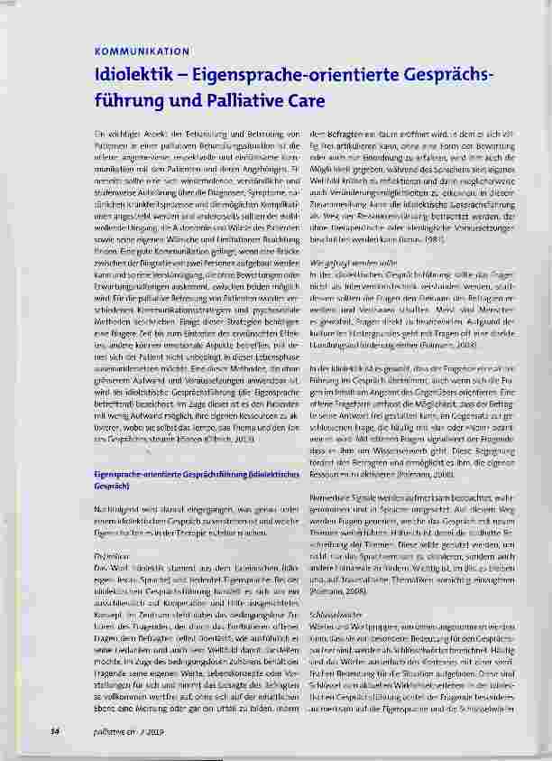 Vorschauseite 1: Idiolektik Eigensprache-Orientierte Gesprächsführung und Palliative Care