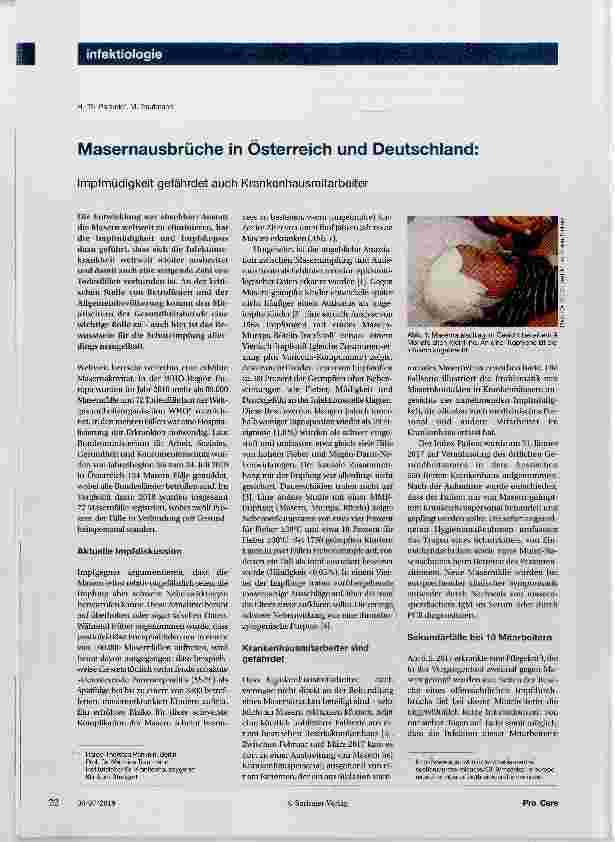 Vorschauseite 1: Masernausbrüche in Österreich und Deutschland: Impfmüdigkeit gefährdet auch Krankenhausmitarbeiter