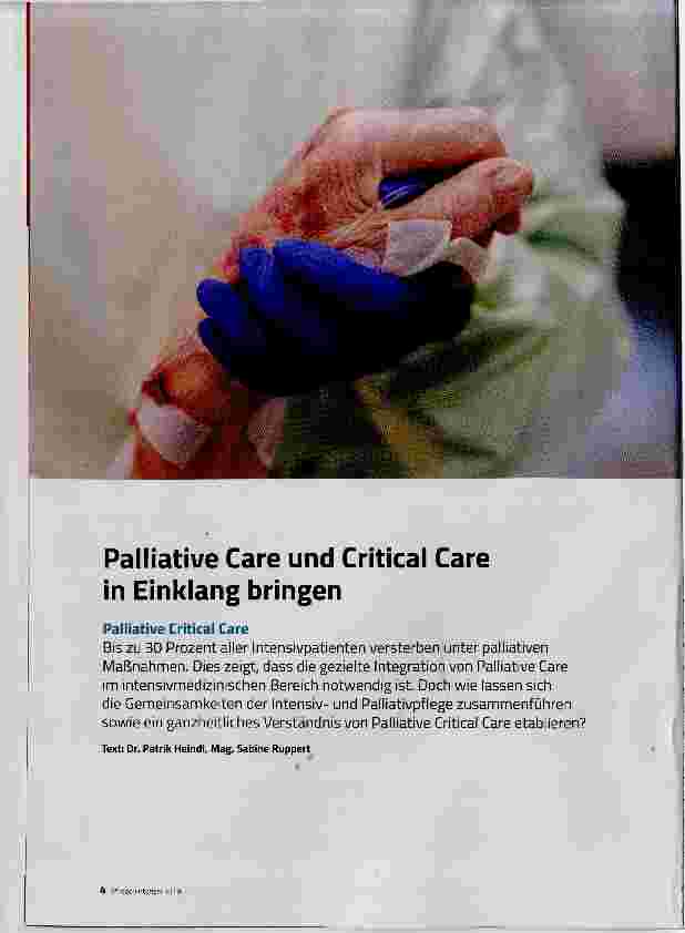 Vorschauseite 1: Palliative Care und Critical Care in Einklang bringen