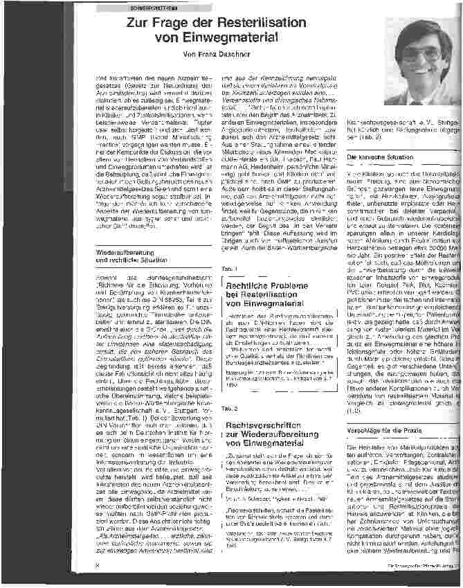 Vorschauseite 1: Zur Frage der Resterilisation von Einmalmaterial