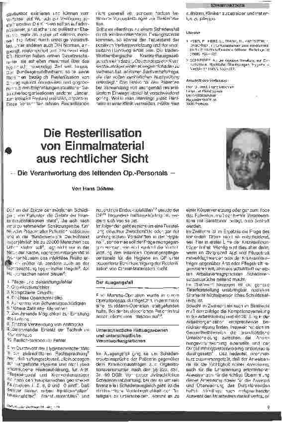 Vorschauseite 2: Zur Frage der Resterilisation von Einmalmaterial