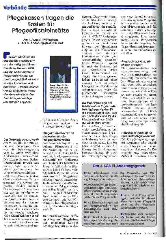 Vorschauseite 1: Pflegekassen tragen die Kosten für Pflegepflichteinsätze