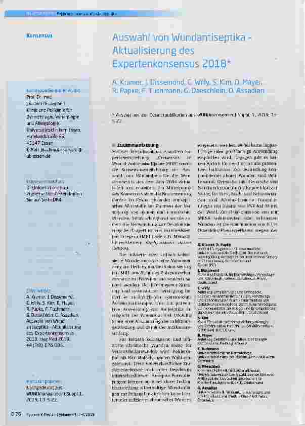 Vorschauseite 1: Auswahl von Wundantiseptika Aktualisierung des Expertenkonsensus 2018