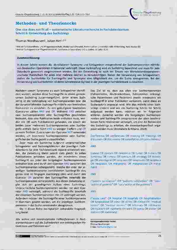 Vorschauseite 1: Methodenund Theorienecke One size does not fit all systematische Literaturrecherche in Fachdatenbanken Schritt 6: Entwicklung des Suchstrings
