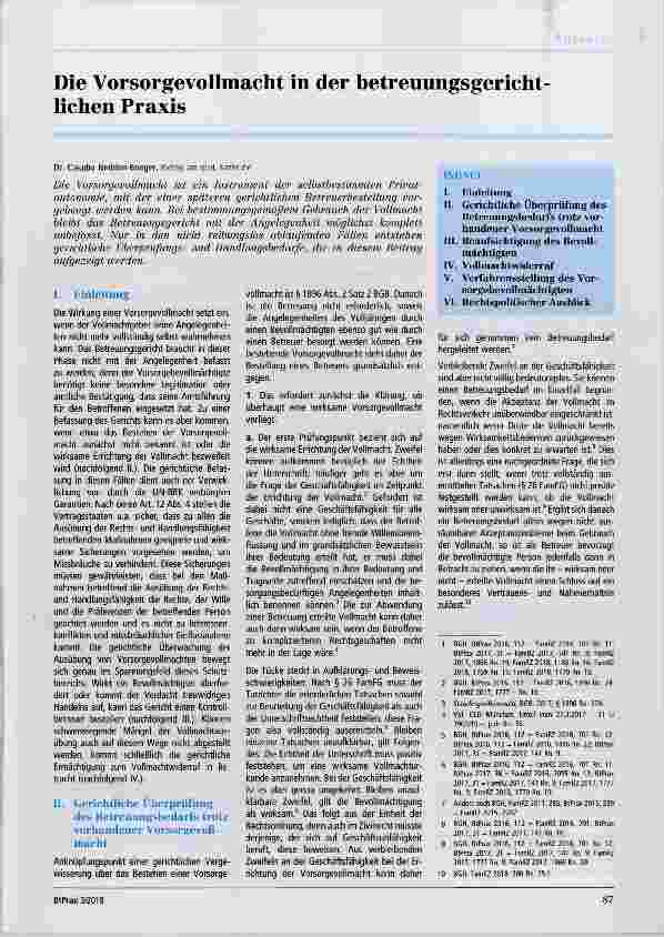 Vorschauseite 1: Die Vorsorgevollmacht in der betreuungsgerichtlichen Praxis