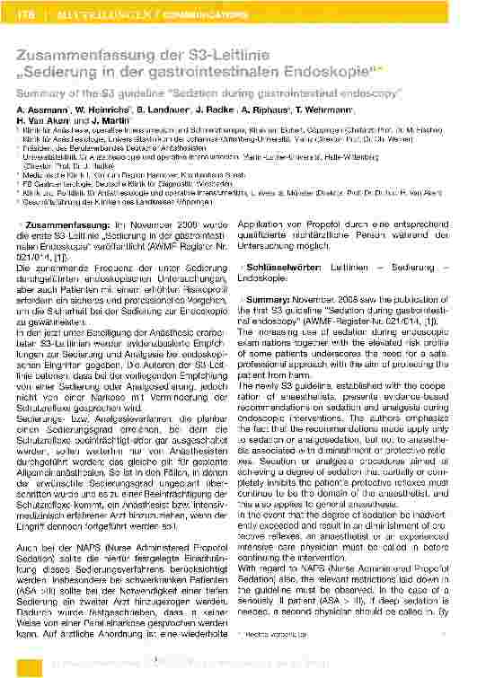 Vorschauseite 1: Zusammenfassung der S3»Leitlinie„Sedierung in der gastrointestinalen Endoskopie*