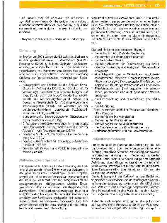 Vorschauseite 2: Zusammenfassung der S3»Leitlinie„Sedierung in der gastrointestinalen Endoskopie*