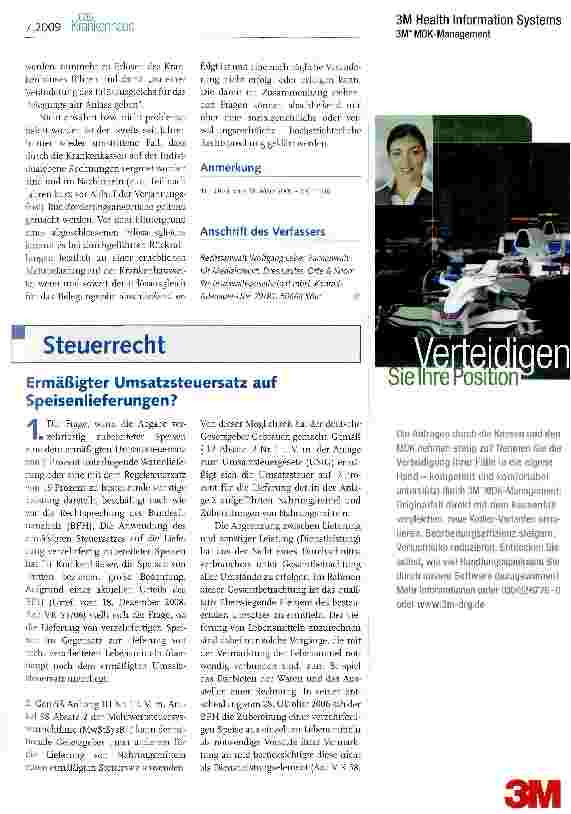 Vorschauseite 1: Ermäßigter Umsatzsteuersatz auf Speisenlieferungen?