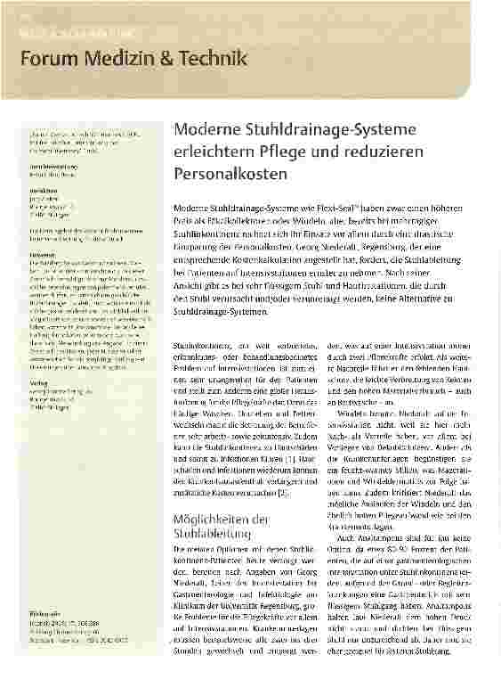 Vorschauseite 1: Moderne Stuhldrainage-Systeme erleichtern Pflege und reduzieren Personalkosten