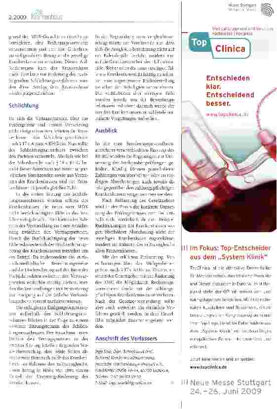 Vorschauseite 2: MDK-StichprobenprüfungErstes Schlichtungsverfahren über das Prüfergebnis nach § 17 c KHG