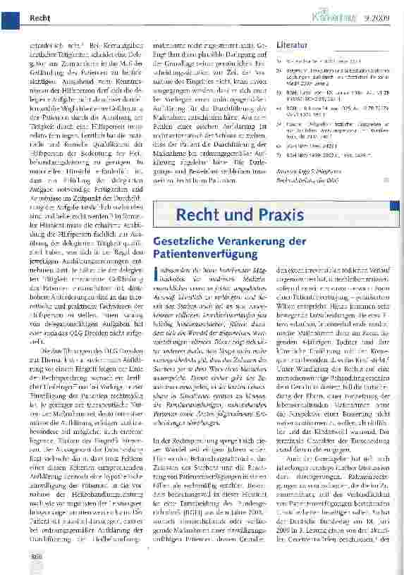 Vorschauseite 1: Gesetzliche Verankerung der Patientenverfügung