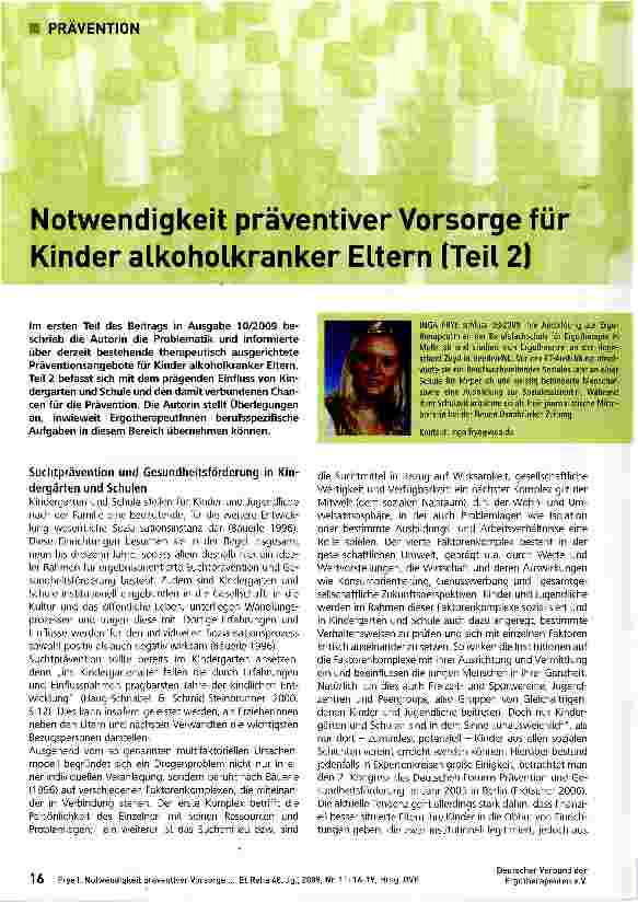 Vorschauseite 1: Notwendigkeit präventiver Vorsorge für Kinder alkoholkranker Eltern (Teil 2)