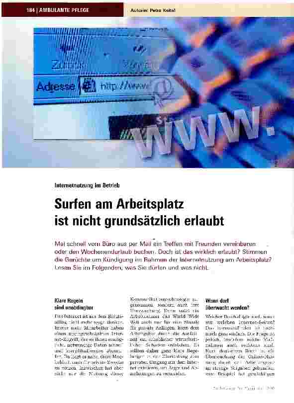 Vorschauseite 1: Surfen am Arbeitsplatz ist nicht grundsätzlich erlaubt