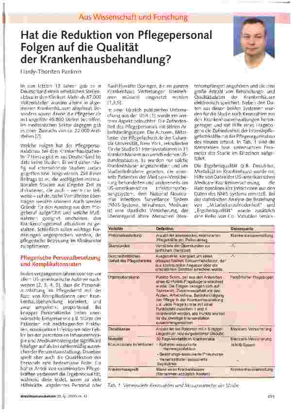 Vorschauseite 1: Hat die Reduktion von Pflegepersonal Folgen auf die Qualität der Krankenhausbehandlung?