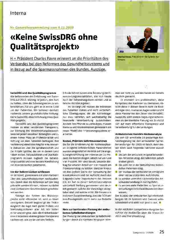 Vorschauseite 1: «Keine SwissDRG ohne Qualitätsprojekt»