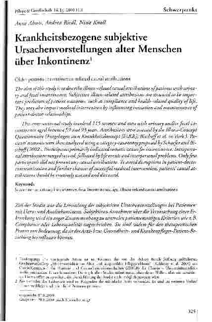 Vorschauseite 1: Krankheitsbezogene subjektive Ursachenvorstellungen alter Menschen über Inkontinenz