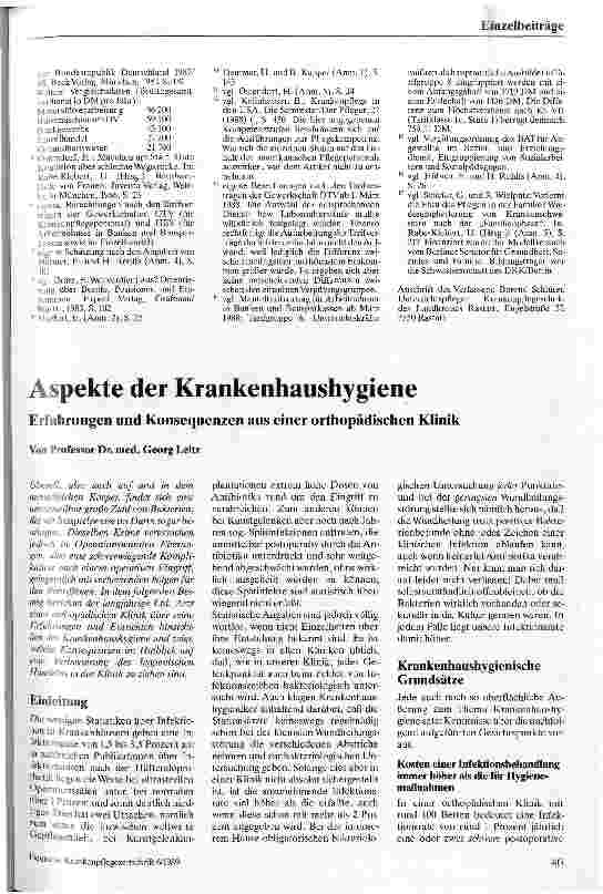Vorschauseite 1: Aspekte der Krankenhaushygiene Erfahrungen und Konsequenzen aus einer orthopädischen Klinik