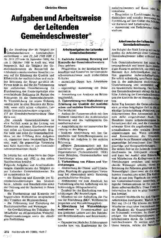 Vorschauseite 1: Aufgaben und Arbeitsweise der Leitenden Gemeindeschwester