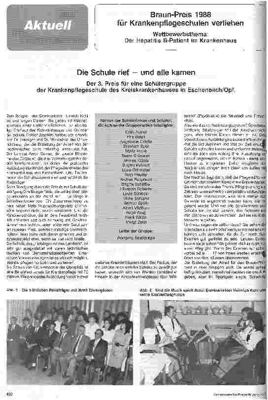 Vorschauseite 1: Braun-Preis 1988 für Krankenpflegeschulen 3. Preis für eine Krankenpflegeschule des Kreiskrankenhauses Eschenbach/Opf.