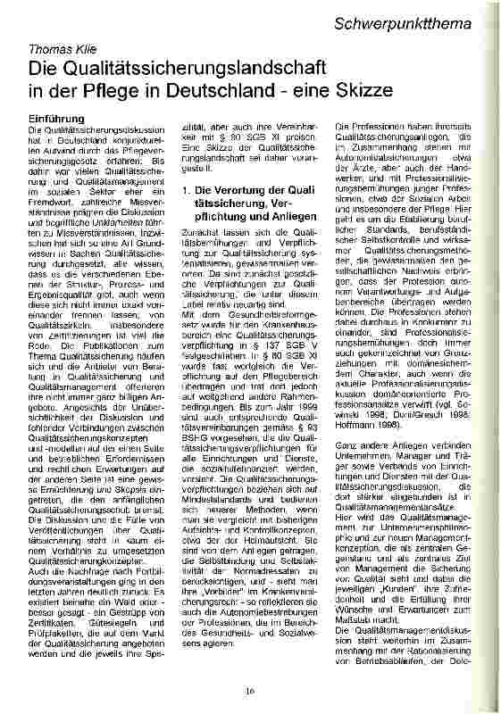 Vorschauseite 1: Die Qualitätssicherungslandschaft in der Pflege in Deutschland - eine Skizze