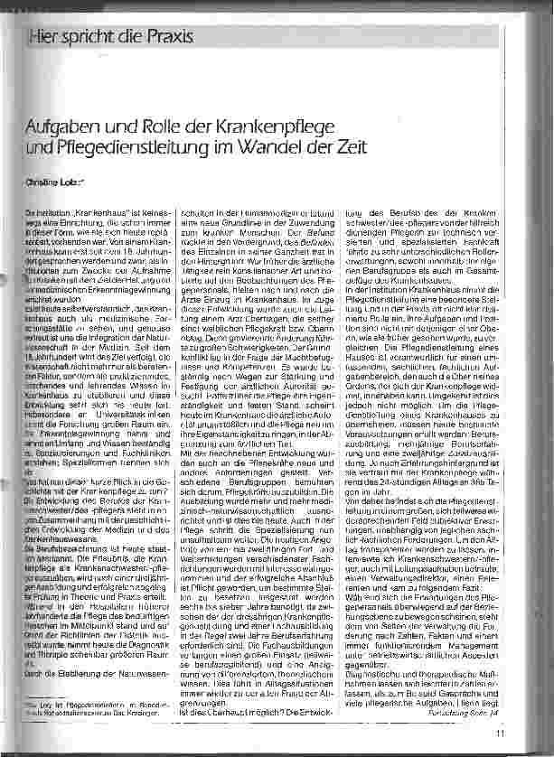 Vorschauseite 1: Aufgaben und Rolle der Krankenpflege und Pflegedienstleitung im Wandel der Zeit