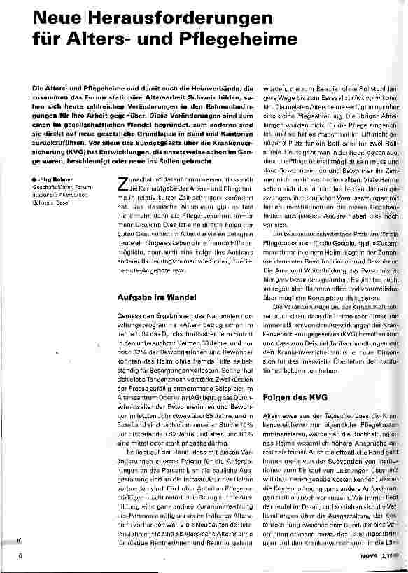 Vorschauseite 1: Neue Herausforderungen für Altersund Pflegeheime