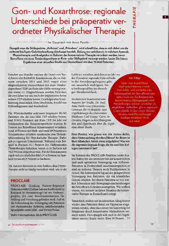 Vorschauseite 2: Gonund Koxarthrose: regionale Unterschiede bei präoperativ verordneter Physikalischer Therapie