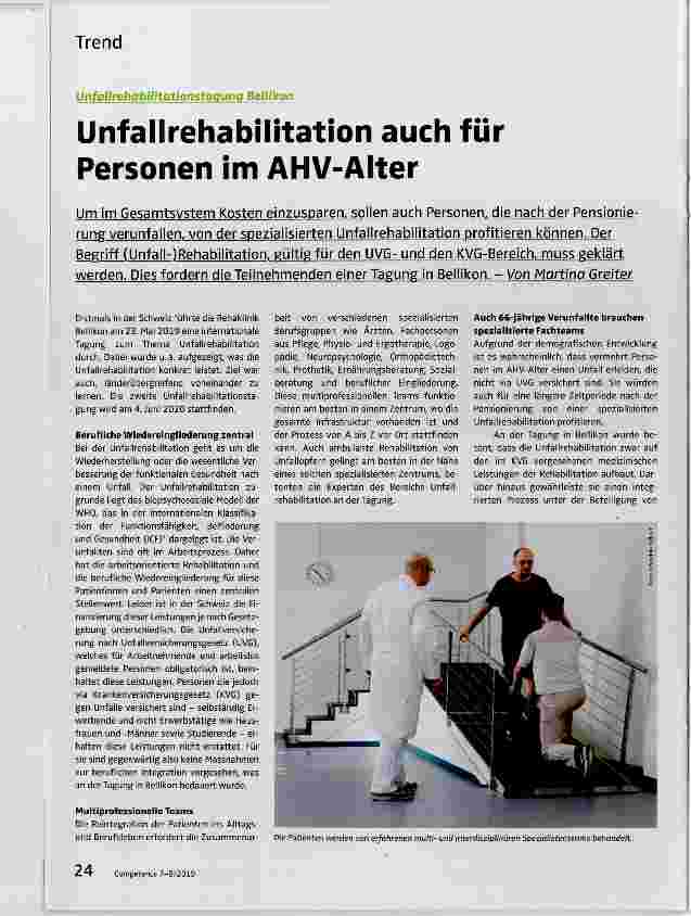Vorschauseite 1: Unfallrehabilitation auch für Personen im AHV-Alter