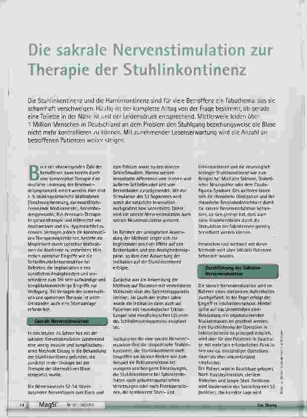 Vorschauseite 1: Die sakrale Nervenstimulation zur Therapie der Stuhlinkontinenz