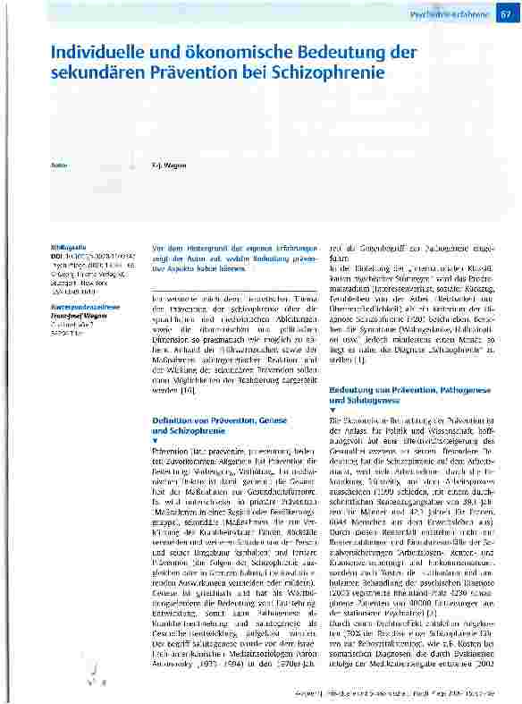 Vorschauseite 1: Individuelle und ökonomische Bedeutung der sekundären Prävention bei Schizophrenie