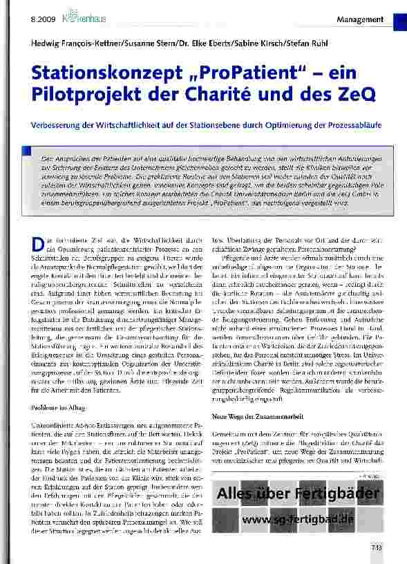 Vorschauseite 1: Stationskonzept „ProPatient - ein Pilotprojekt der Charite und des ZeQ