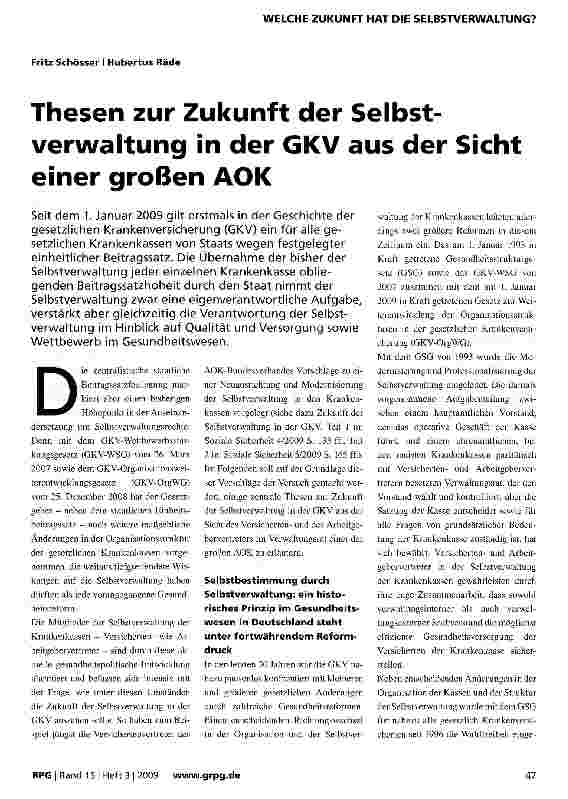 Vorschauseite 1: Thesen zur Zukunft der Selbstverwaltung in der GKV aus der Sicht einer großen AOK