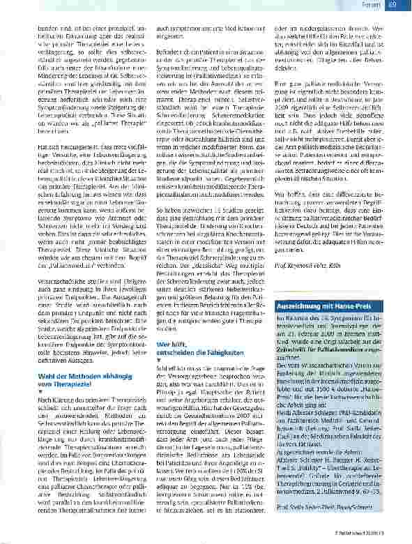 Vorschauseite 2: Sind „Palliative Therapie und „Palliativmedizin dasselbe?