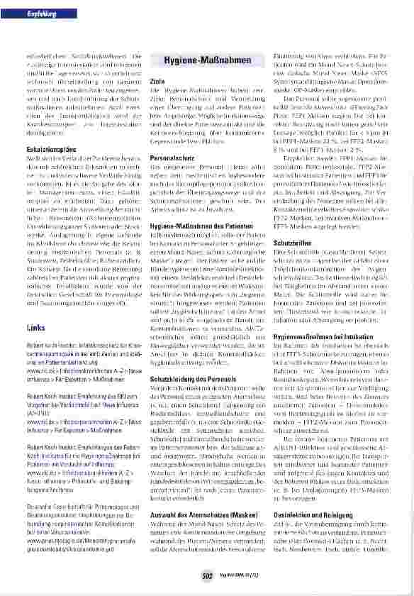 Vorschauseite 4: Management der neuen Influenza A/H1N1-Virus-Pandemie im Krankenhaus: Eine Stellungnahme der Deutschen Gesellschaft für Pneumoiogie und Beatmungsmedizin