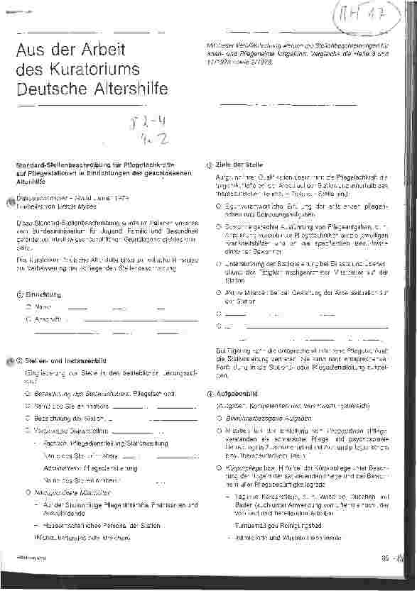 Vorschauseite 1: Aus der Arbeit des Kuratoriums Deutsche Altershilfe Standard-Stellenbeschreibung für Pflegefachkräfte