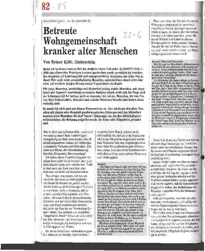 Vorschauseite 1: Solidarische Lebensund Krankenhilfe: Betreute Wohngemeinschaft kranker alter Menschen