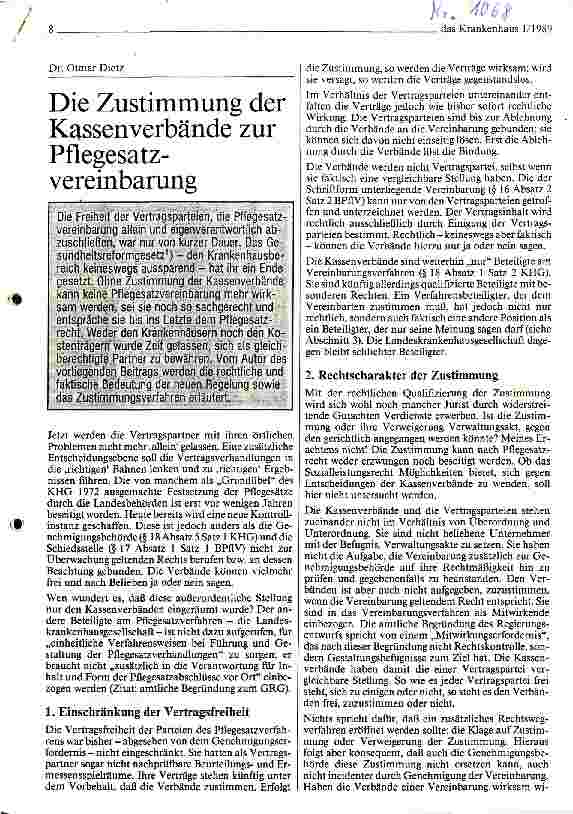 Vorschauseite 1: Die Zustimmung der Kassenverbände zur Pflegesatzvereinbarung