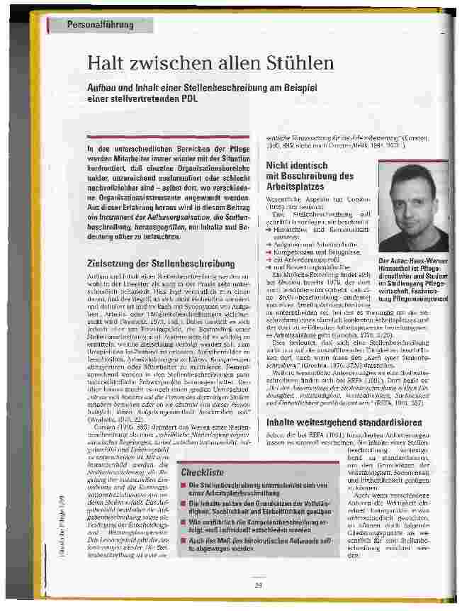 Vorschauseite 1: Halt zwischen allen Stühlen Aufbau und Inhalt einer Stellenbeschreibung am Beispiel einer stellvertretenden PDL