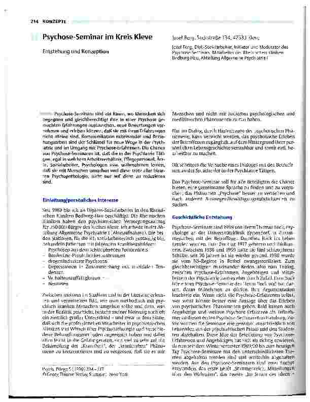 Vorschauseite 1: Psychose-Seminar im Kreis Kleve Entstehung und Konzeption